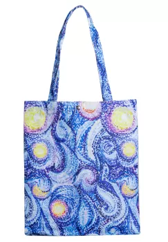 Geanta shopper din material textil, imprimeu abstract mov si galben imagine