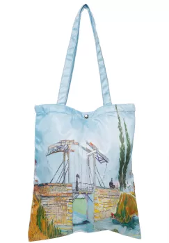 Geanta shopper din material textil satinat, cu imprimeu inspirat din o pictura cu pod imagine
