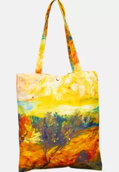 Geanta shopper din material textil satinat, cu imprimeu inspirat din pictura a lui Vincent Van Gogh imagine