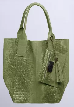 Geanta shopper din piele intoarsa naturala, verde olive imagine