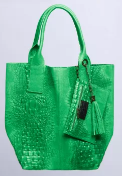 Geanta shopper din piele intoarsa naturala, verde smarald imagine