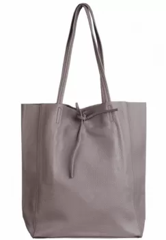 Geanta shopper din piele naturala, bej inchis imagine