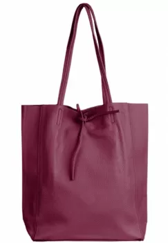 Geanta shopper din piele naturala, magenta inchis imagine