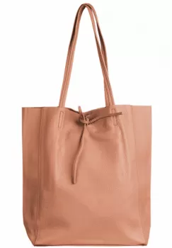 Geanta shopper din piele naturala, roz somon inchis imagine