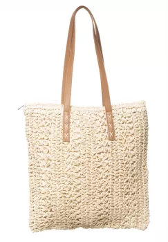 Geanta shopper impletita cu manere din piele ecologica, bej deschis imagine