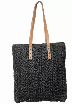 Geanta shopper impletita cu manere din piele ecologica, negru imagine