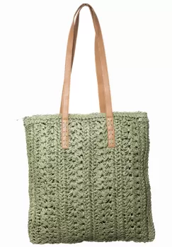 Geanta shopper impletita cu manere din piele ecologica, verde prafuit imagine