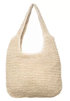 Geanta shopper impletita cu manere late, bej deschis imagine