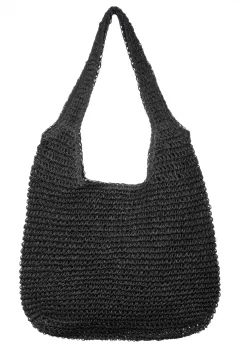 Geanta shopper impletita cu manere late, neagra imagine