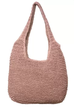 Geanta shopper impletita cu manere late, roz prafuit imagine