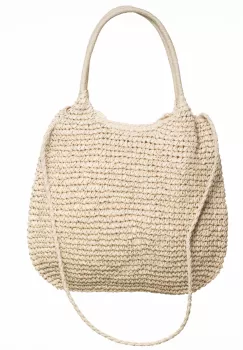 Geanta shopper impletita cu manere si bareta de umar din acelasi material, bej deschis imagine