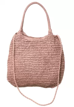 Geanta shopper impletita cu manere si bareta de umar din acelasi material, roz prafuit imagine