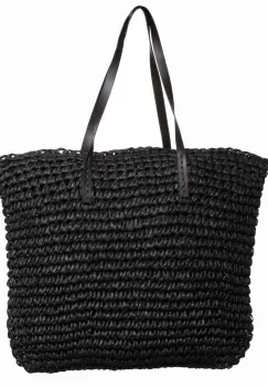 Geanta shopper impletita cu ochiuri mari si manere din piele ecologica, neagra imagine