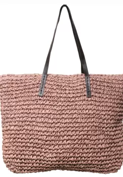 Geanta shopper impletita cu ochiuri mari si manere din piele ecologica, roz prafuit imagine