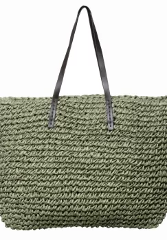 Geanta shopper impletita cu ochiuri mari si manere din piele ecologica, verde prafuit imagine