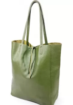 Geanta shopper kaki din piele naturala imagine