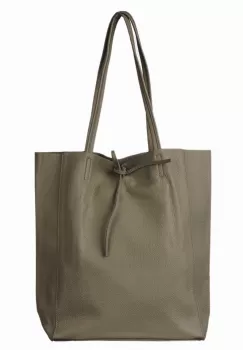 Geanta shopper kaki inchis din piele naturala imagine