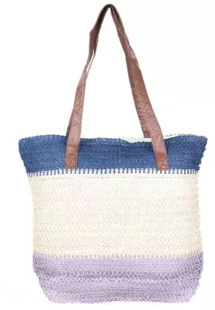 Geanta shopper tricolora impletita, lila, bej si albastru imagine