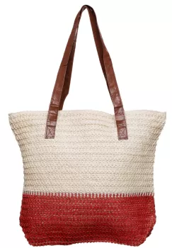 Geanta shopper tricolora impletita, rosu inchis si bej imagine