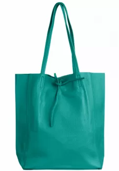 Geanta shopper turcoaz din piele naturala imagine