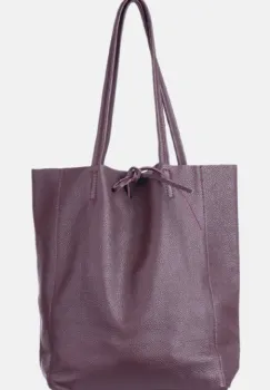 Geanta shopper visiniu din piele naturala, cu fermoar imagine