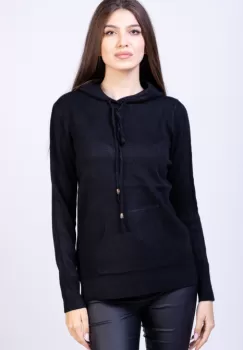 Hanorac-pulover cu gluga si buzunar marsupiu, negru imagine