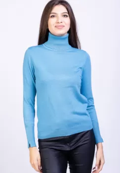 Helanca masura mai mare, din tricotaj cu guler inalt, albastra imagine