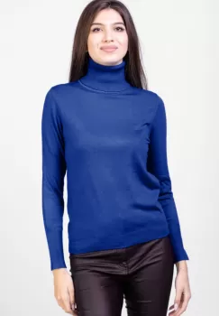 Helanca masura mai mare, din tricotaj cu guler inalt, albastru royal imagine