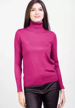 Helanca masura mai mare, din tricotaj cu guler inalt, fucsia imagine