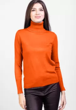 Helanca masura mai mare, din tricotaj cu guler inalt, portocaliu imagine