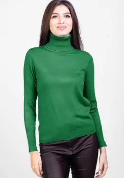 Helanca masura mai mare, din tricotaj cu guler inalt, verde imagine