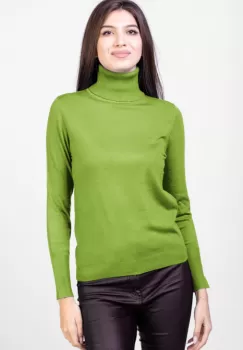 Helanca masura mai mare, din tricotaj cu guler inalt, verde fistic imagine