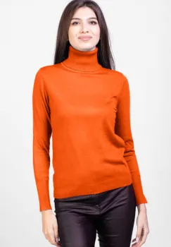 Helanca pullover, din tricotaj cu guler inalt, portocaliu imagine