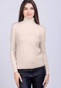 Helanca pulover cu guler inalt, bej deschis imagine