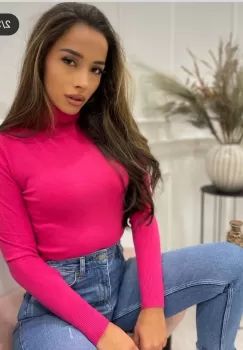 Helanca pulover cu guler inalt, fucsia imagine