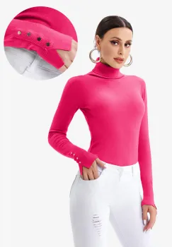 Helanca pulover cu guler inalt si nasturei pe maneca, fucsia imagine