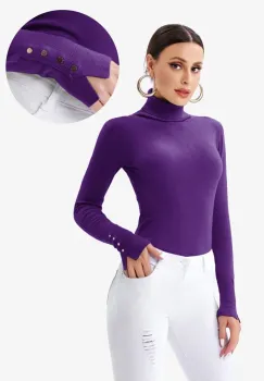 Helanca pulover cu guler inalt si nasturei pe maneca, mov imagine