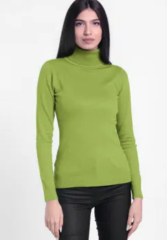 Helanca pulover cu guler inalt, verde oliv imagine