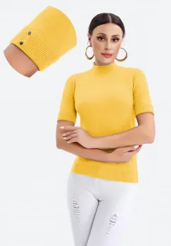Helanca pulover cu maneca scurta, nasturei metalici si guler scurt, galbena imagine