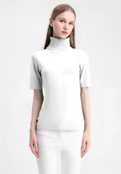 Helanca pulover cu maneca scurta si guler inalt, alb imagine