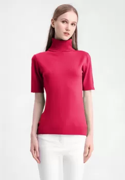 Helanca pulover cu maneca scurta si guler inalt, fucsia imagine