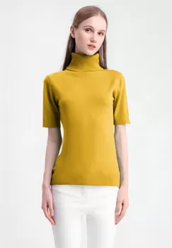 Helanca pulover cu maneca scurta si guler inalt, mustar imagine