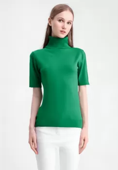 Helanca pulover cu maneca scurta si guler inalt, verde imagine