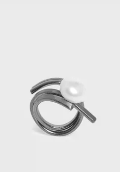 Inel Buttress cu perla, din alama placata cu gun metal imagine