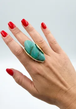 Inel dama reglabil cu element decorativ turcoaz marmorat imagine