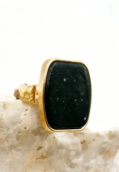 Inel dama reglabil cu insert decorativ negru imagine