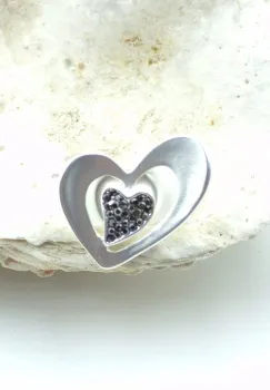 Inel dama reglabil in forma de inima cu cristale, argintiu imagine