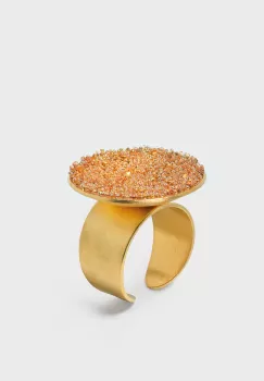 Inel reglabil cu forma circulara armonioasa si cristale, din alama placata cu aur de 24k imagine