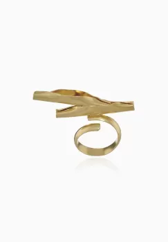 Inel reglabil Moat cu forma liniara neregulata, din alama placata cu aur de 24k imagine