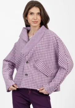 Jacheta scurta, din stofa mov cu imprimeu picior de cocos imagine